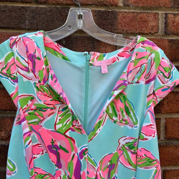 Lilly Pulitzer Briella In The Vias Fit & Flare Posh Ponte Pink Turquoise Dress M - Picture 6 of 14